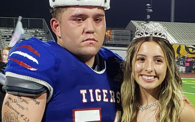 Sentinel photo/Jessica Shepard The Tidehaven High School 2021 Homecoming King and Queen are Jerry Johnson and Stephanie Sepulveda. Both were crowned at halftime during Tidehaven's game against Van Vleck, Oct. 22