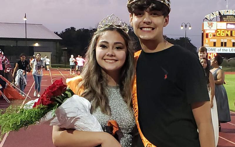 Sentinel photo/Jessica Shepard The 2021 Van Vlack Homecoming Queen and King Trista Martinez and Marcus De Larosa were crowned at the Van Vleck-Rice Consolidated game Friday, Oct. 15.