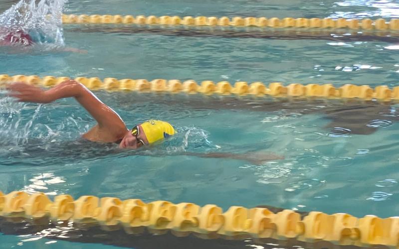Photo Shelby Luder Megan Moya competing in the 500-meter freestyle at Coastal Bend Invite Jan. 7.