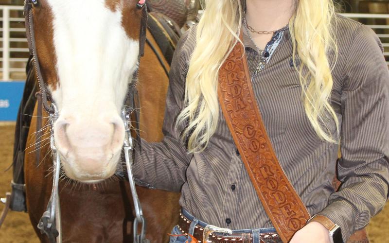 Sentinel photo/Jessica Shepard The MCFLA 2022 Rodeo Queen Alana Miles and her horse Harry.
