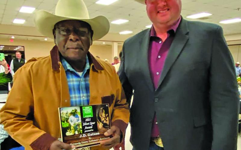Contributed photo Silver Spur recipient J.D. Gatson, left, and Matthew Ashcraft, with Matagorda County Cattlemen’s Association.