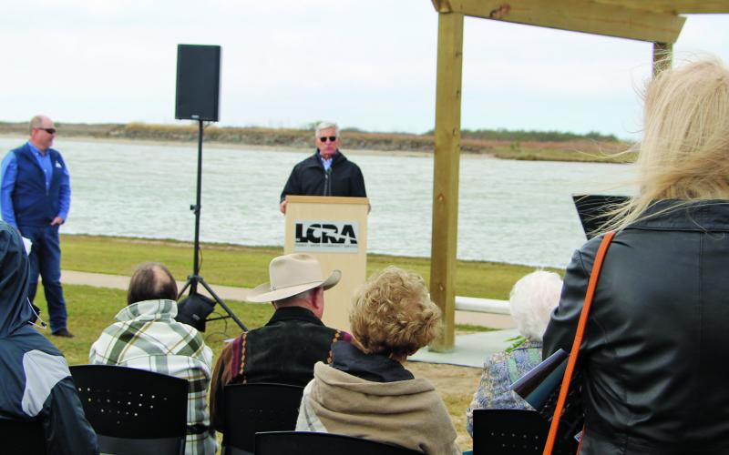 Sentinel photo/Mike Reddel Loy Sneary explains how the memorial was organized at the dedication Jan. 25.