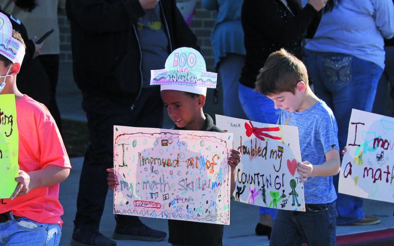 BCISD photo Students at Linnie Roberts Elementary celebrated their 100th day of school with a parade for parents on Friday, Feb. 11. (The parade was originally scheduled for last Friday, but campuses were closed due to the weather.)