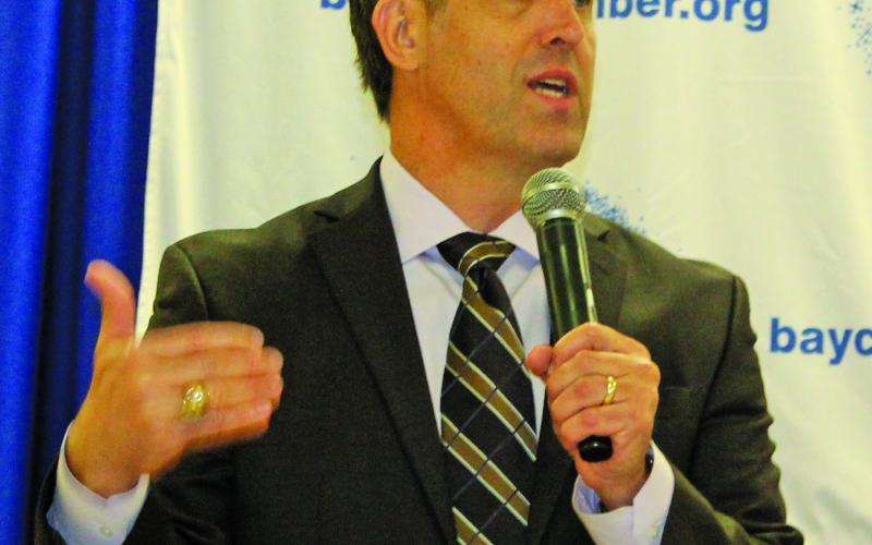 Sentinel photo/Jessica Shepard  Comptroller Glenn Hegar speaks at chamber luncheon April 21.