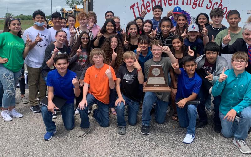 TJHS photo Tidehaven Junior High Band earned a sweepstakes trophy in concert and sight reading for the first time in eight years, under the direction of band directors: Mr. Sanchez and Mr. Popham!