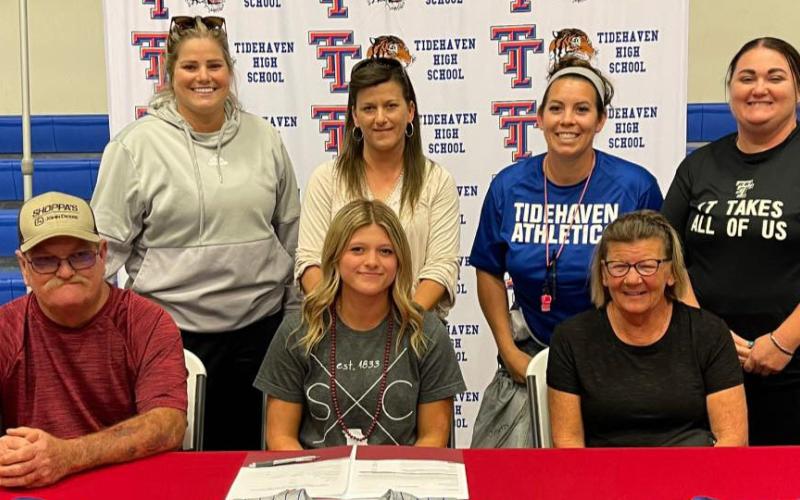 Contributed photo Tidehaven’s Lydia Yeager recently signed to play softball with Stephens College in Missouri.