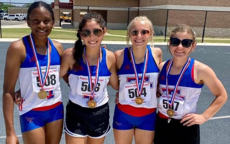 THS photo Tidehaven’s Mary Johnson, Hailey Irizarry, Macy Dewoody, Jehan Johnson made an impressive showing, but came in third in the regional 4x100m relays recently.