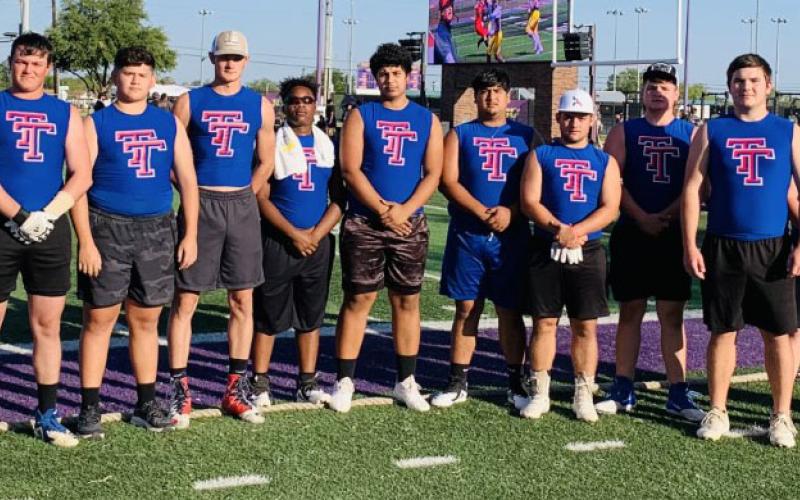 Photo  courtesy of Deeana Sneath Tidehaven Lineman Challenge team, from left: Coach Bobby Gonzlez, Chase McRae, Clyde Griffith, Josiah Duran, Justin Griffith, Darnell Butler,Gustavo Hernandez, Andrew “Woody” Galvan, Fisher Keszler, Shawn Sneath, Wyatt Lee, Gavin Saha, Sean Cotton, Coach Mark Reynolds  (not pictured Hayden Culbreath).