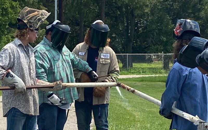 BCISD photo Bay City High School welding students in Justin’s Rodriguez class recently collaborated with Soccer Coach Darin Dabelgott to repair the soccer goal  that was broken.