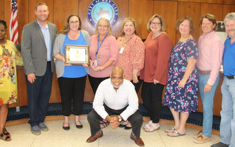 Sentinel Photo/Mike Reddell Council heard from Katy Plunkett (with certificate), Municipal Court Administrator, who created an outreach program geared for car seat and seat belt safety for children, reaching as many schools as possible in the first week of November.