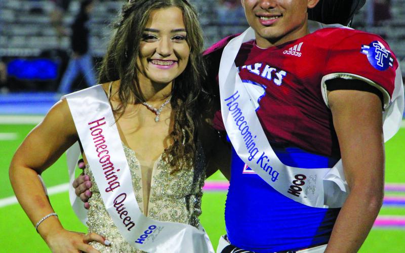 Sentinel photo/Mike Reddell Tidehaven seniors Jehan Johnson and Chance McCrae were crowned Homecoming Queen and King at the Tigers game against Brazos at Delvin L. Taska Stadium Friday, Oct. 14.