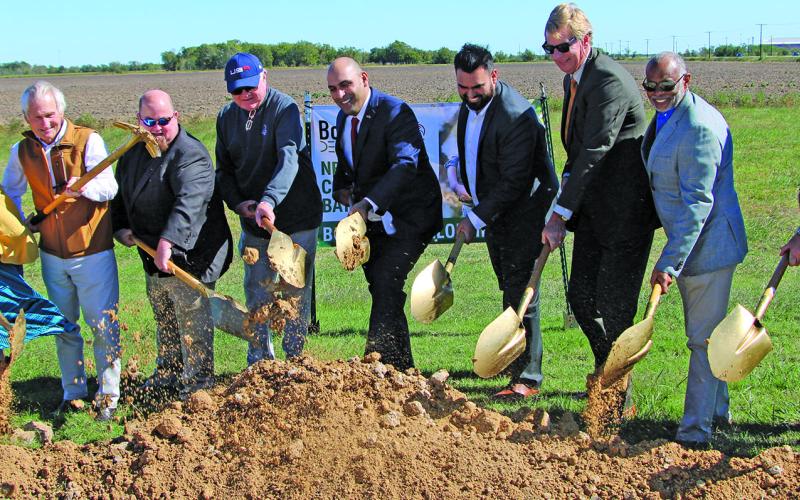 Sentinel photo/Mike Reddell Groundbreaking for the Bold Fox Development between Bay City and Van Vleck off Texas 35 was held Oct. 25. Managing Partner Alex Kamkar, center, told City Council of his vision for the new housing development at council’s meeting later that day.