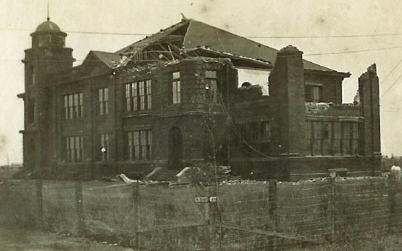 Courtesy of Matagorda County Museum The damage was extensive at the Jefferson Davis School on 4th Street and Avenue. L, facing 4th.
