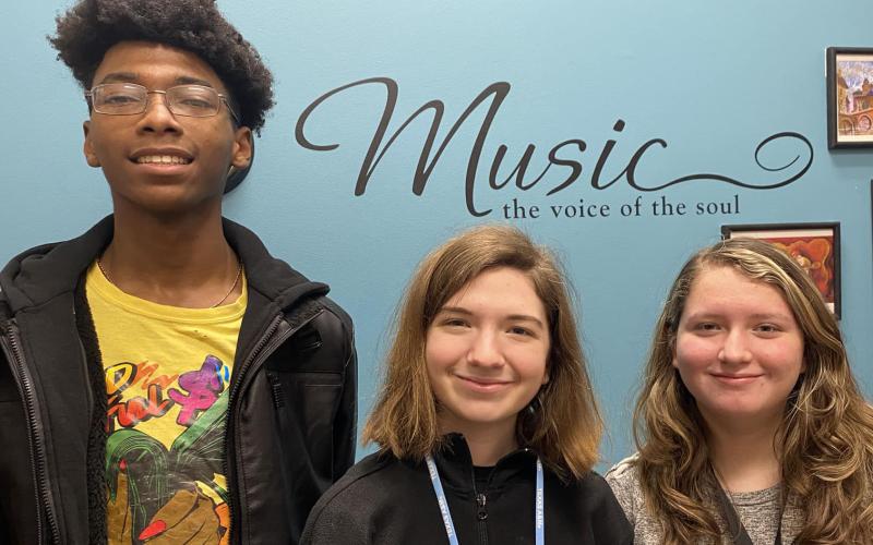 From left, De'maurion LeDay, Alina Rasmussen, and Sydney Hudgins participated in the second round of auditions and advanced on to the final round for the All-State choir which will happen in January, according to Kara Cowart, BCHS Choir Director. BCISD photo