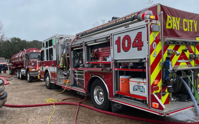 Contributerd photo Fire trucks line up at Hiram Brandon apartment fire.
