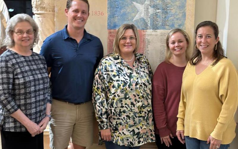 JSL photo Corporate Sponsors of the 2023 JSL Charity Ball are pictured with one of the 2023 Recipients. Pictured, from left: Cindy Armstrong, Director of Matagorda County Museum; Doug Arlitt, Custom Auto Refinishers; Tiffany Foltyn, Matagorda Regional Medical Center; Julia Barrett, Ward Real Estate; Jessica Russell, Bay City Community Develpment Corporation.