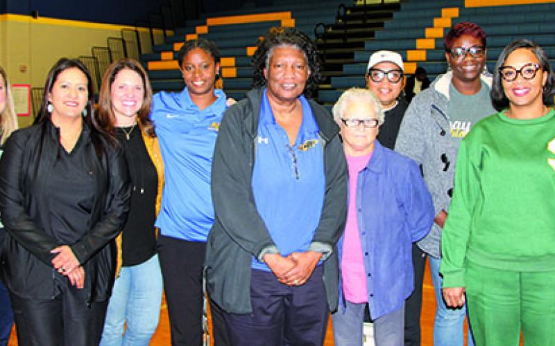 Sentinel Photo/Mike Reddell It was Alumni Night at a recent Ladycat basketball game. Those players attending were, from left: Randi Walker, Belma Cruz, Rachael Richmond, Chandi Jones, Sherby Wilkerson, Margaret Sitka, Toni Thiergood, Kathy Richardson, Sharmane Brown, and Jaqueline Scott.