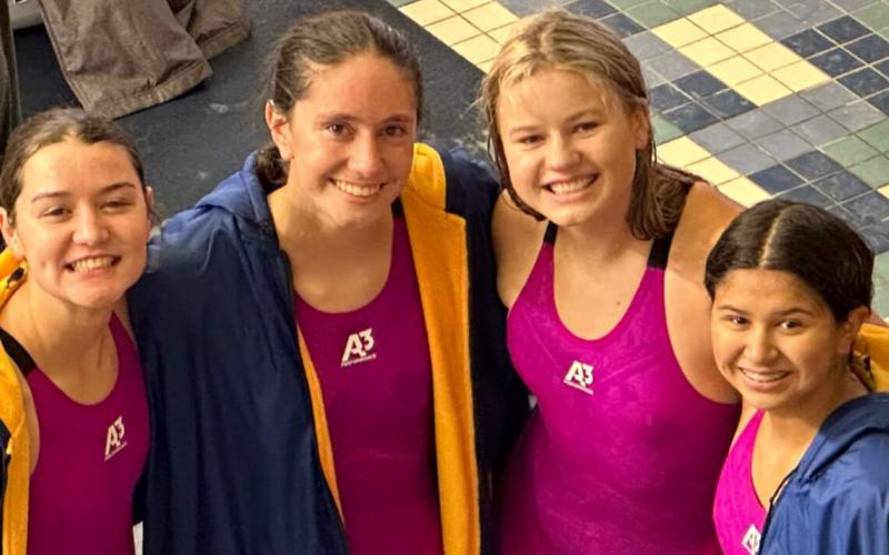 Lisa Moya photo Ladycat swim team relay foursome (from left) Victoria Sliva, Kaydence Sanchez, Megan Moya and Lucie Frick came in 12th in the 200 free relay and 13th in the 400 free relay.