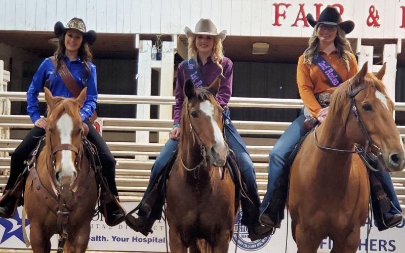 Sentinel Photo/MaLinda Reddell The Matagorda County Fair &amp; Livestock Association's 2023 Rodeo Queen royalty court includes Rodeo Queen Kenzie Brown, first runnerup Kassidy Roe, and second runnerup Emily Dunbar.