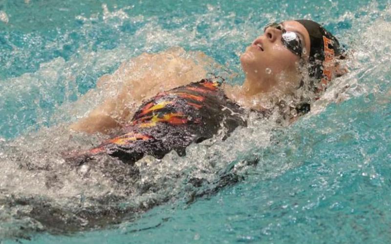 Van Vleck swim team member Nicole Ryman finishes at state meet last week with 14th in the 200 free and 13th in the 100 back. Courtesy photo