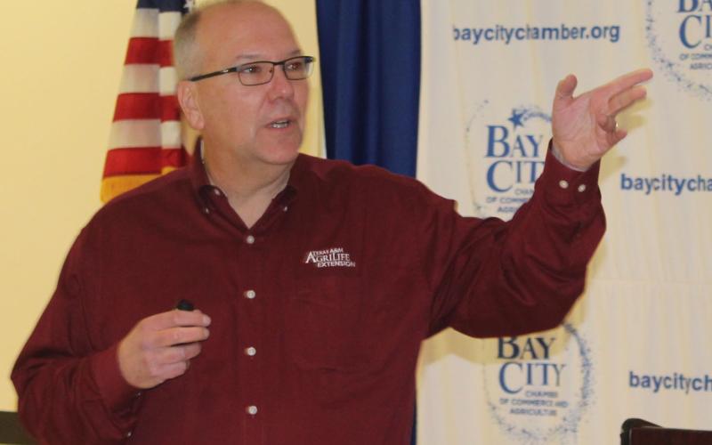 Sentinel Photo/Jessica Shepard Texas A&amp;M AgriLife Extension Harris County’s Paul Winski goes over key points to starting a garden during the Bay City Chamber of Commerce &amp; Agriculture’s “Ag Producers Breakfast” event Friday, Feb. 24.