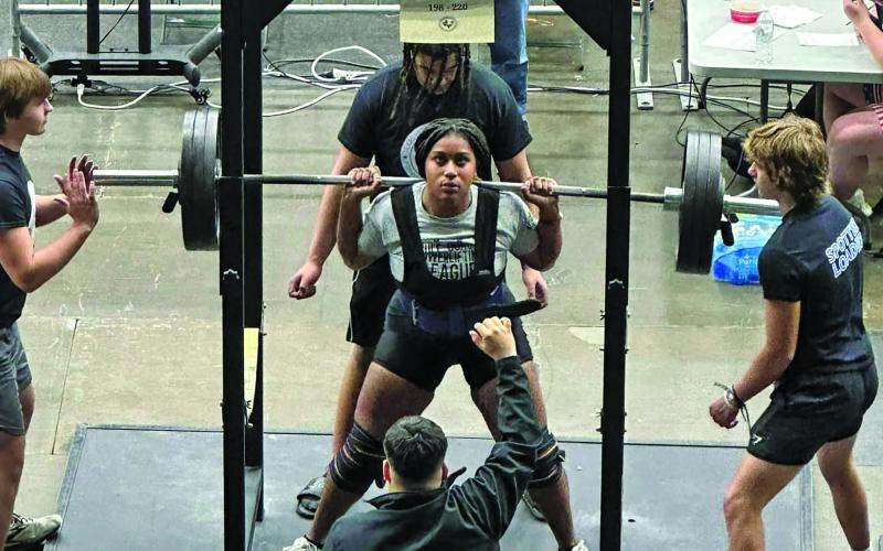 Contributed photo A Van Vleck Lady Lep competes in the state level powerlifting meet last week, with the team results including: Ava Cervantes, 7th; Jeslynn Morales, 8th; Cerenity Gibson, 9th; Celeste Gutowski 11th; and Jaila Wilson, 11th, in their weight classes.