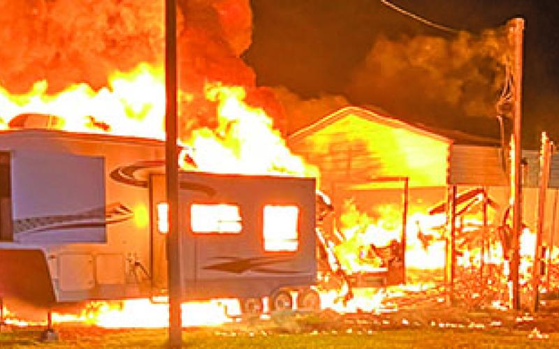 Contributed photo Two recreational vehicles (RV) were destroyed by fire in Sargent Feb. 18. The blaze remains under investigation.