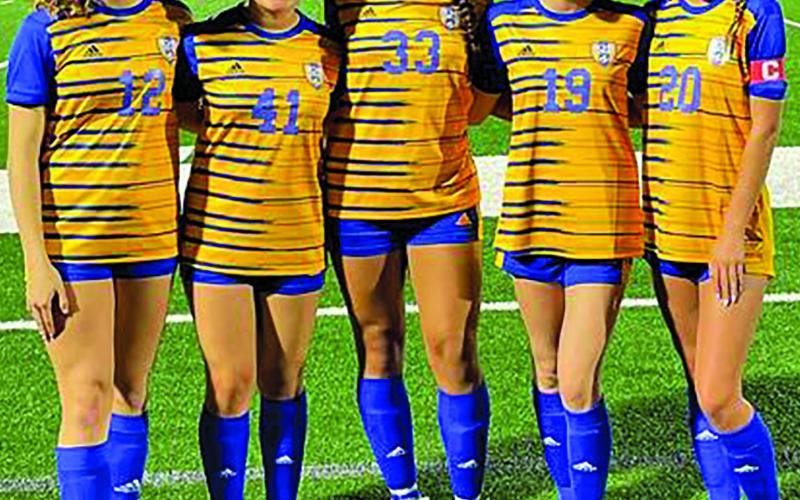 Courtesy photo Five senior Bay City girls soccer players were recognized during last week’s game against Rice Consolidated that the Lady Cats won 14-0. Going into the Monday, March 6, game at Wharton, the girls were 20-2 on the season and first in District 22-4A-1, with a 12-0 mark.