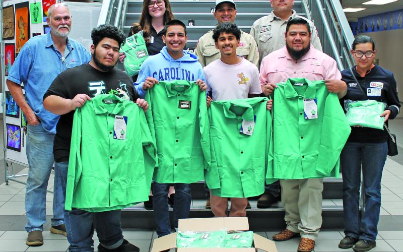 Courtesy photo Phillips 66 - Sweeny Refinery donated welding jackets to the Bay City High School CTE Welding Program. Representatives and welders of Phillips 66 recently presented the BCHS welding students with new welding jackets, along with offering advice and encouragement about working in the welding industry.