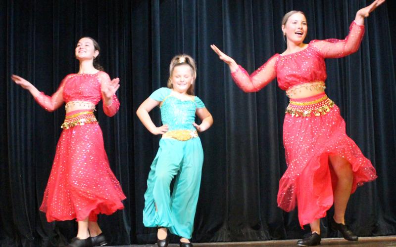 Sentinel Photo/Jessica Shepard Matagorda County Fair &amp; Livestock Association hosted its annual Public Speaking and Talent Show contest with dozens of participants Sunday, Feb. 26. Victoria Sliva, Madison Williams, and Meredith Williams showed off their tap-dancing skills with a rendition of "Friend Like me" from Disney's Aladdin.