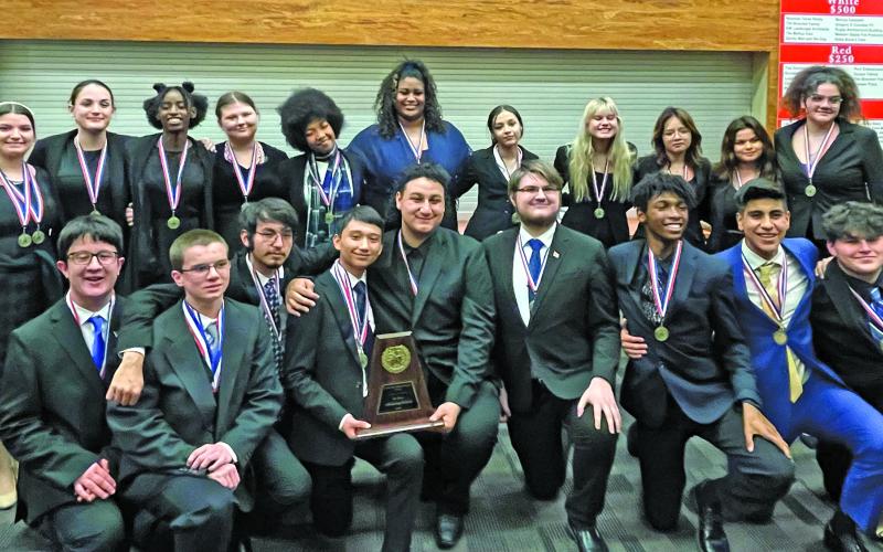 Contributed Photo     BCHS advances to the Region UIL One Act Play competition with Tracks Y Huellas.     Additional awards were given to the following BCHS students      Best Technician- Leslie Davis- Stage Manager/Isabella Perez- Light Technician     All Star- Francisco Rodrigues as Antonio    All Star - Cali Morales, as Maria Elena    HMAS- Alejandro Romero Aguirre as Enrique    BCHS will perform at the Regional UIL OAP Competition on Thursday, April 20, at Gregory-Portland High School in Portland.