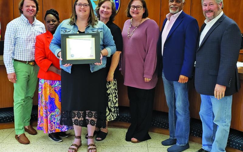 Sentinel Photo/Jessica Shepard City Council recognized Bay City Public Library Library Director Samantha Denbow for recently becoming a Certified Public Library Administrator Tuesday, April 25. Denbow joined the library in 2008 and has served as director since 2014.