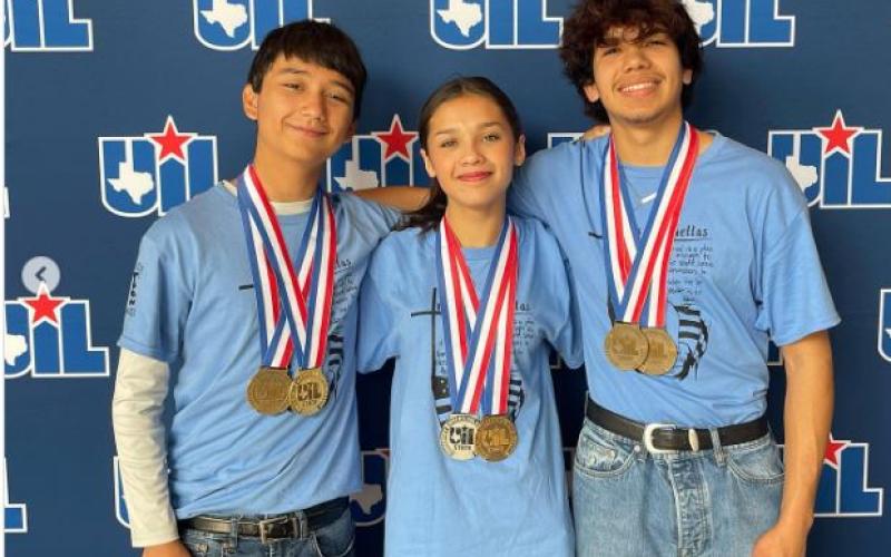 Bay City High School One-Act play "Tracks" received a Bronze medal at the UIL State One-Act play competition Thursday, May 5. Bay City Players shown are: Felix Rodriguez, Honorable Mention All Star Cast; Cali Morales, All Star Cast; and Francisco Rodriguez, Best Performer and Samuel French award winner Contributed photo