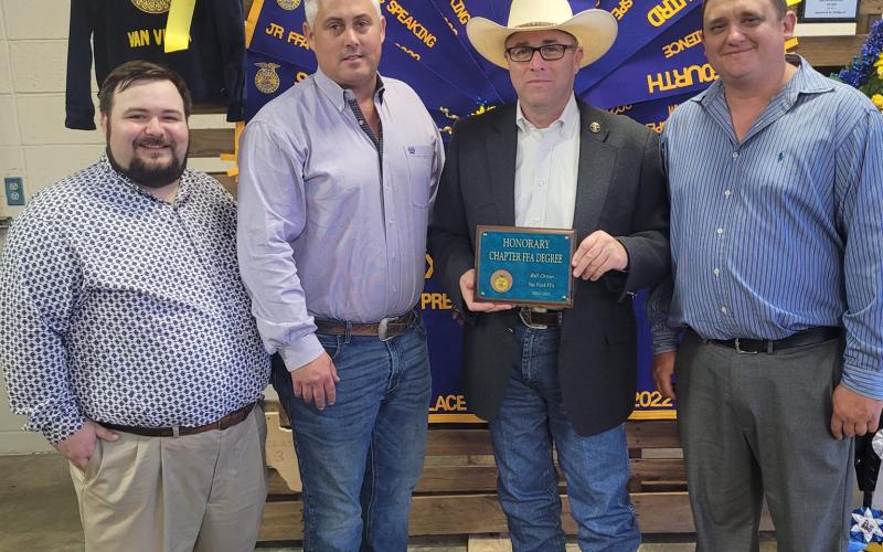 Courtesy photo Van Vleck FFA presented Bill Orton a plaque as an Honorary Chapter FFA Degree last week.