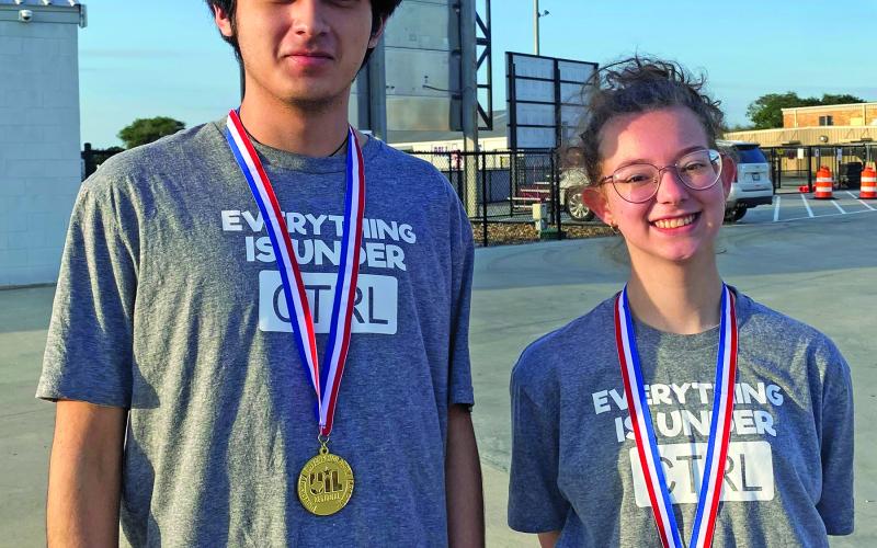 Contributed photo Jose Moreno and Addison Nesbitt traveled to the UIL Academic Regional Meet in San Antonio, with their coach, Shelley Anderson-Ledwig recently.  Both Tidehaven students qualified for the State Meet in May.  Jose placed first and Addison placed third.
