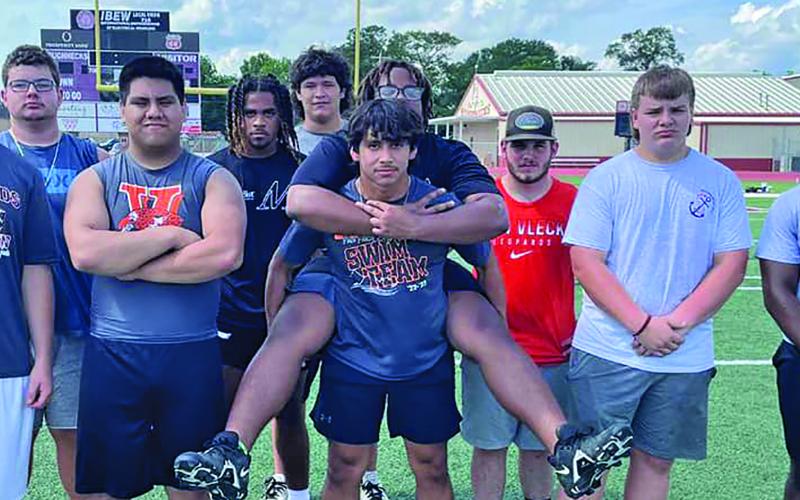 Contributed photo Van Vleck boys working hard at the recent West Columbia Lineman Challenge.
