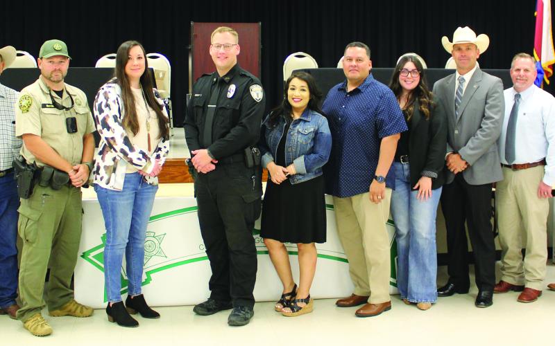 Sentinel Photo/Jessica Shepard Countywide law enforcement professionals were recognized for their service and dedication during the "Matagorda County 100 Club's “43rd Annual Law Enforcement Awards Dinner” Aug. 24. Those honored, in no particular order are: Laina Rosinak, Darrell Carillo, Robert Pierce, Jeremy Davis, Mason McKee, Todd Spillers, Angel Lopez, Ashley Orta, David Miles, Chris Hadash, David Chauvin, and Courtney Harvey.