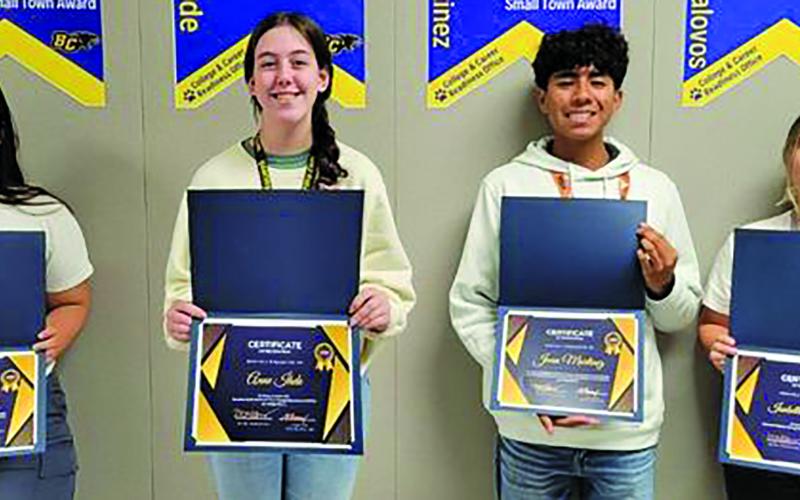 BCISD Photo Four Blackcats, out of 72,000 students from across the country, have earned academic honors from College Board’s National Recognition Programs this year. These students earned academic recognition because of their high GPA and outstanding performance on PSAT and/or AP exams. Danielle Chavez: NHRA and NRSTA; Anne Ihde: NRSTA; Juan Martinez: NHRA and NRSTA; and Isabelle Villalovos: NHRA. Award Key: National Hispanic Recognition Award (NHRA); and National Rural and Small Town Award (NRSTA).