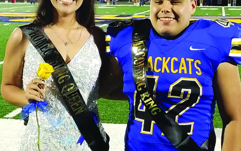 Sentinel photo/Mike Reddell 2023 Bay City High School Homecoming Queen Madilyn Willis and King Juan Andrade were crowned at halftime ceremonies during the Blackcats’ game with Brazosport Friday, Sept. 22.