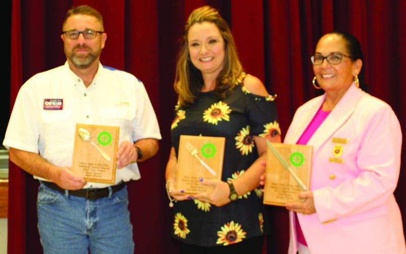 Sentinel Photo/MaLinda Reddell The Bay City Pilot Club held their annual "Celebrity Waiter" fundraiser and awarded plaques to the waiter who made the most in tips on Thursday, Oct.19. First-third place winners from left are Bill Orton, Melanie Bradley, and Cristella Rodriguez.