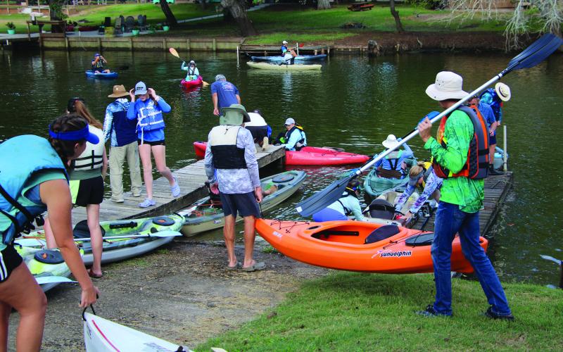 Kayakers put in Saturday morning in Caney Creek for an annual Friends of the Sargent Library Kayak Fun Run. There were about 40 kayakers taking part.  Sentinel Photo/ Mike Reddell