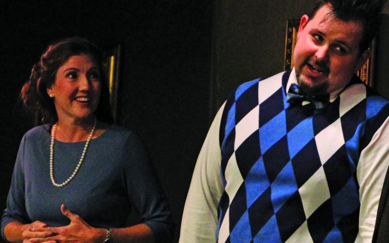 Sentinel Photo/Mike Reddell Ginni Thomas and Ryan Willy run through their lines during CAST’s VIP Night presentation of Agatha Christie’s “The Mousetrap” Oct. 19.
