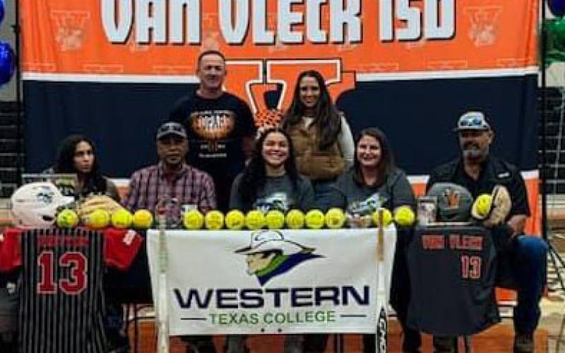 VVISD photo Van Vleck’s Olivia Britton recently signed her letter of intent to play at Western Texas College.