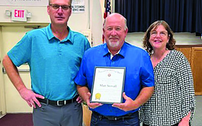 Van Vleck Junior High Texas History Teacher Matt Stovall for received the Teacher of the Year award out of all Matagorda County at the VFW Post 2438 Banquet Tuesday, Dec. 12. He also received the District VFW Teacher of the Year. Contributed photo