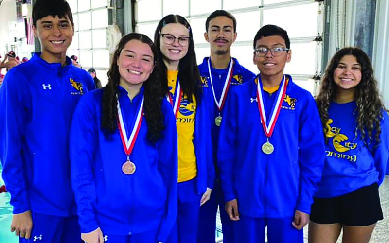 BCISD contributed photo Eduardo Calderon, Victoria Sliva, Lucie Frick, Ian Ramos, Genaro Flores, and Kadence Sanchez are shown at last week’s District 12-4A Championship at El Campo, Friday, Jan. 19.