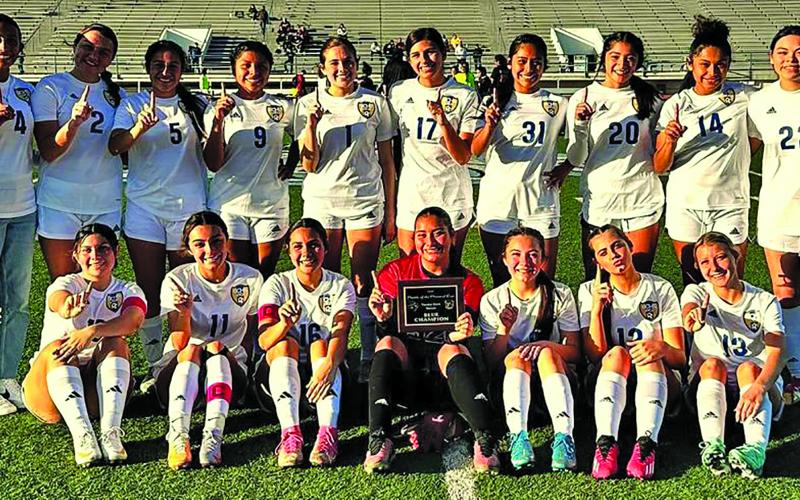 Contributed photo Ladycats celebrate winning Battle of the Bernard soccer tournament last week.