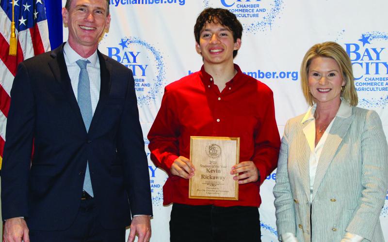Tidehaven ISD Student of the Year Kevin Rickaway, with Matt Gullett and Danyel Biggerstaff.