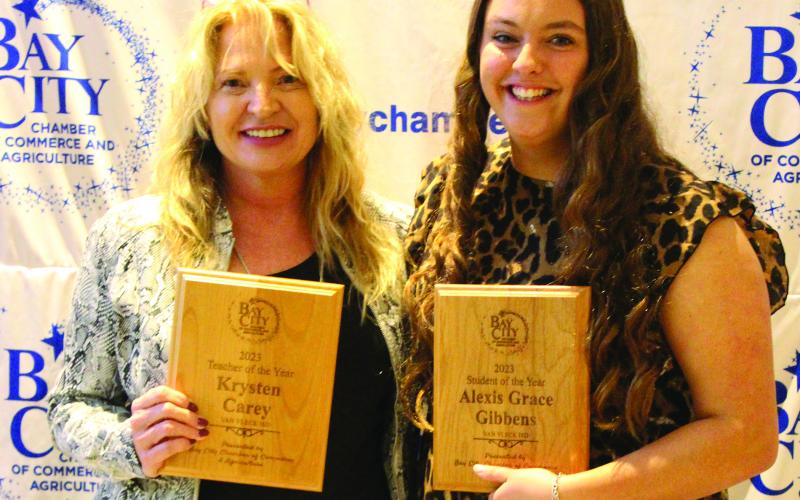 Van Vleck ISD Teacher of the Year Krysten Carey, left, and Van Vleck ISD Student of the Year Alexis Gibbens.