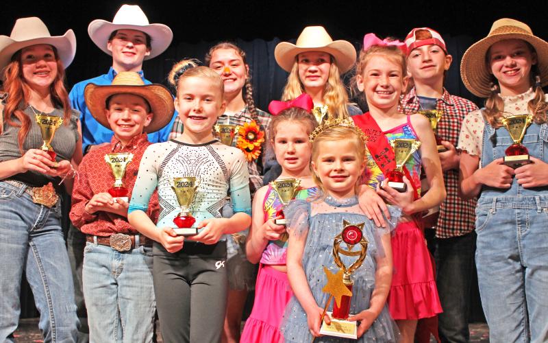 Winners of the Matagorda County Fair &amp; Livestock Association’s annual Talent Show took the stage at the end of the showcase, Sunday, Feb. 25. This year’s winners include Analyn Sutherland, Adyson Sutherland, Meredith Jones, Ansley Kubecka, Kaitlyn Jones, Lyra Saha, Colby Chandler, Ashley Alford, Jacob Oncken, Jase Alford, Kathryn Rodgers, Meredith Williams, Victoria Sliva, and Ryleigh Siptak.
