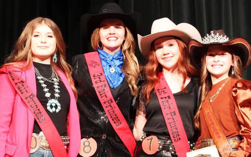 Sentinel Photo/Jessica Shepard MCFLA's 2024 Fair Princess royalty court includes Second Runnerup Keagan Gerberman; Third Runnerup Laynee Matchett; First Runnerup Ryleigh Siptak and Fair Princess Kynlee Tucker.